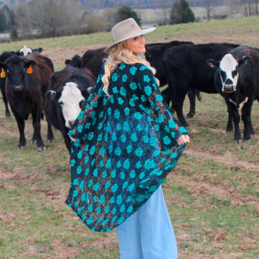 Lace Duster with Turquoise Rose Accents